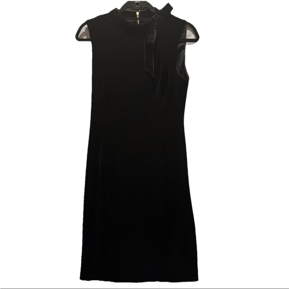 Calvin Kline Black Holiday Sleeveless Velvet Midi Dress W/Shoulder Bow Accent 8